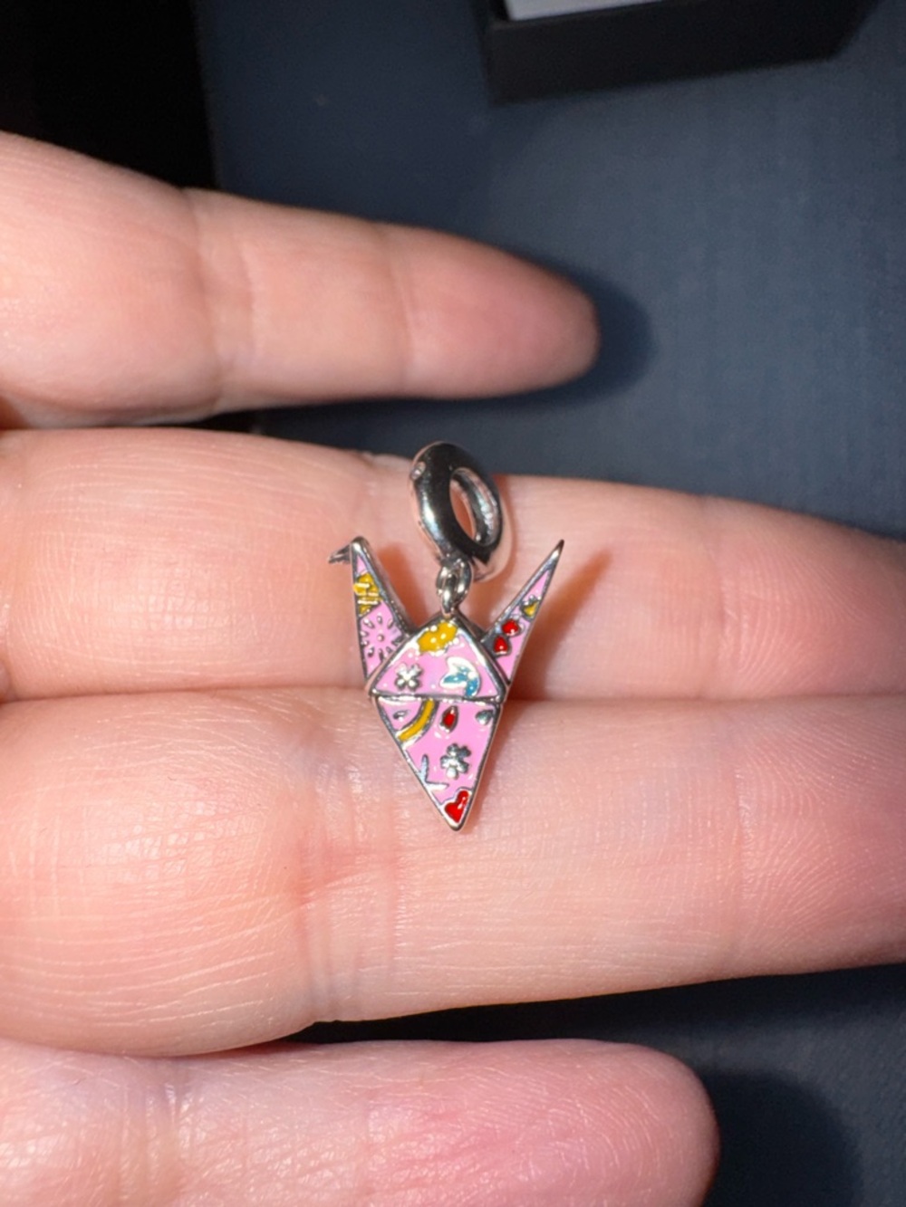 Pink Origami Crane Enamel Charm Pendant